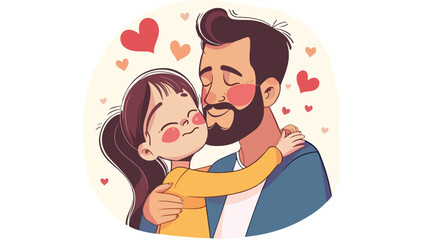 Child kissing dad flat illustration. Father Day holiday