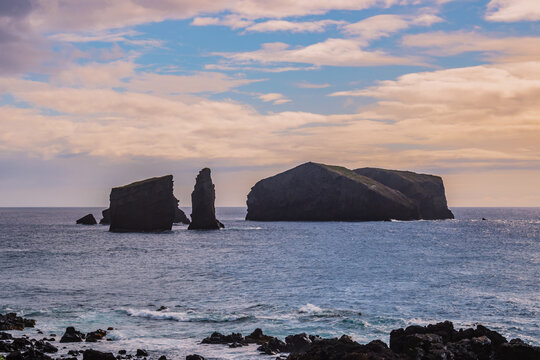 Silhouettes of the four islets of Mosteiros in the Atlantic Ocean, São Miguel - Azores PORTUGAL