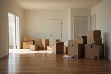Interior of a apartment with moving boxes