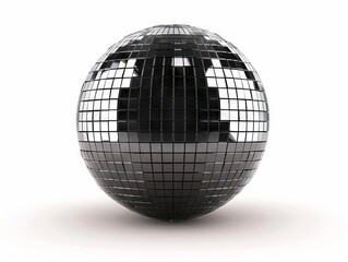 A black and silver disco ball on a white background.