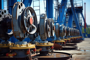 Fototapeta premium Close up crane mechanisms gear in port AI Generative