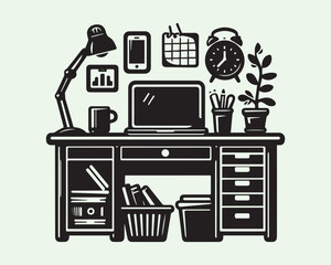 desk silhouette vector icon graphic logo design