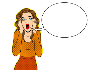 Woman scream pop art retro PNG illustration. Masterpiece metaphor. Text bubble. Comic book style imitation.