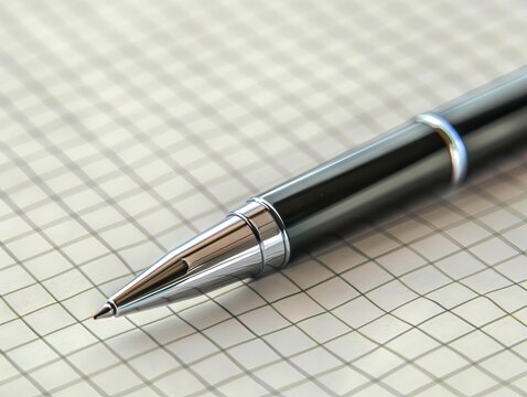 A pen is sitting on top of a grid paper. - Powered by Adobe