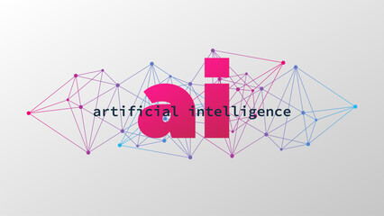 Artificial intelligence. Triangle blue pink gradient network pattern. Deep learning. Smart digital technology. AI vector illustration for science, presentation, concept design, business - 786478717