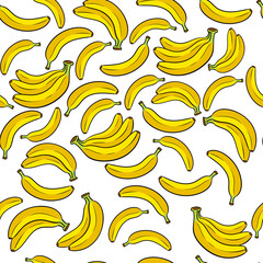 Banana seamless pattern background cartoon retro PNG illustration. White background. Comic book style imitation.