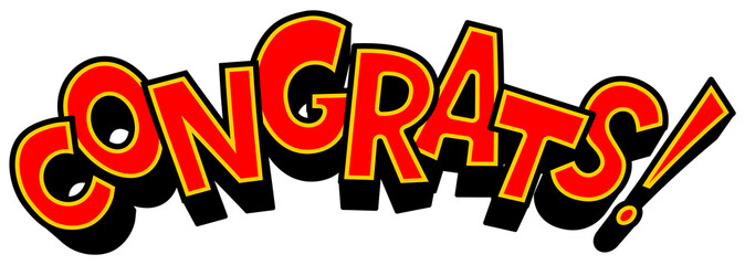 Congrats word pop art retro PNG illustration. Isolated image on white background. Comic book style imitation.