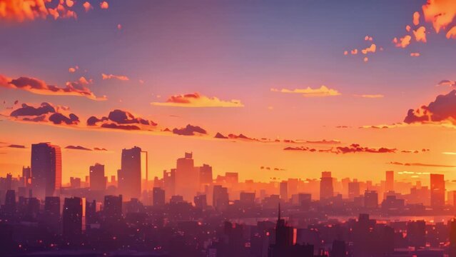 Sunset vector evening city panorama