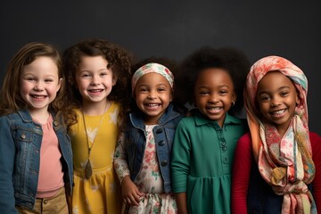 Diverse group of happy young girls smiling together