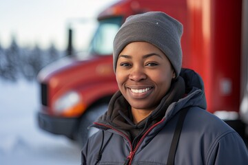 Portrait of a middle aged female black truck driver
