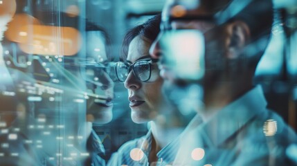 A view through glass of two confident businesspersons, a male and a female, collaborating on a project and sharing ideas. 