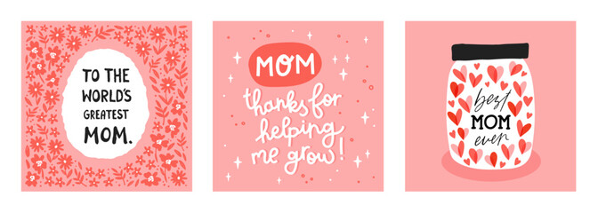 Lovely hand written Mother's Day designs, cute messages, great for cards, invitations, gifts, banners - vector design