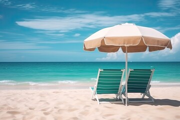 two chairs on sunny beach by the sea, vacations concept
