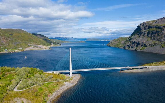 Suspension bridge at Kåfjord near Alta in Norway.