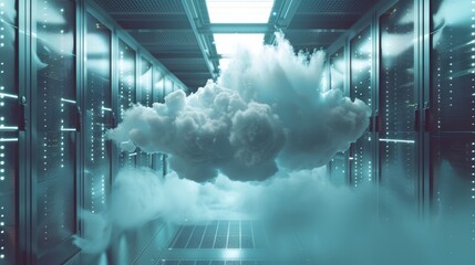 cloud in the middle of server room - obrazy, fototapety, plakaty