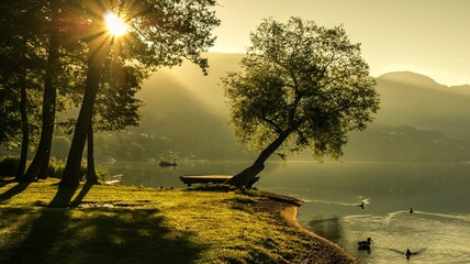 Sunset on Lake Lucerne, Switzerland. Beautiful landscape.