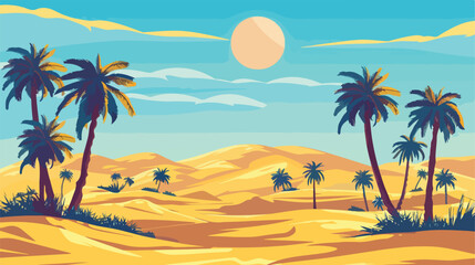 Fototapeta na wymiar Desert wild panoramic landscape with dunes Vector illustration