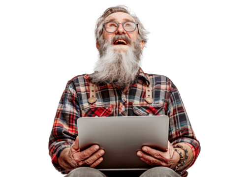 Amazed Senior Man with Laptop