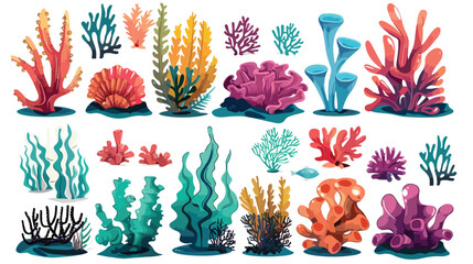Different kind of cartoon underwater ocean plants  - obrazy, fototapety, plakaty