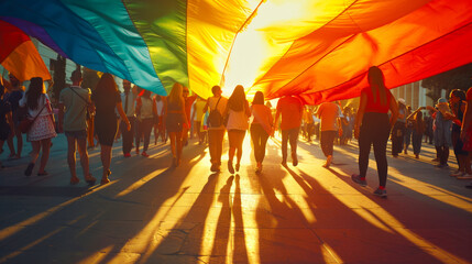 Celebrating Gay Pride with a Huge Rainbow Flag
