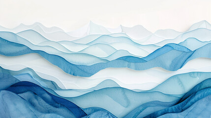 Obraz premium Abstract blue watercolor waves background, in the style of paper cut art. creating a visually captivating scene with ample spac