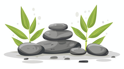 Spa stones on a table with bamboo and leaves flat Vector