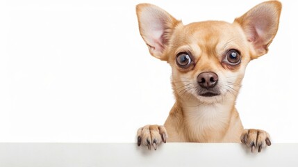 Obraz premium Chihuahua positioned over a banner against a white backdrop