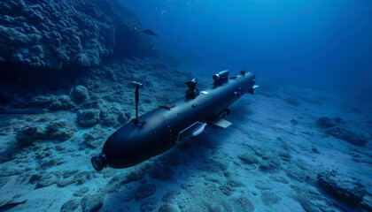 A submarine is floating in the ocean with a bright orange color by AI generated image