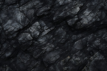 Black white rock texture. Dark gray stone granite background for design. Rough cracked mountain surface. Cracked layered mountain surface. - obrazy, fototapety, plakaty