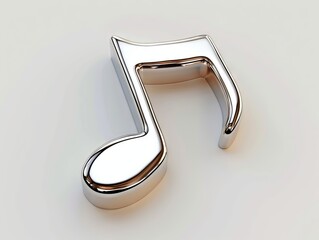 A silver music note on a white background.