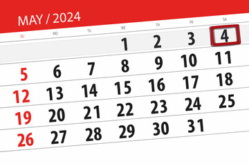 Calendar 2024, deadline, day, month, page, organizer, date, May, saturday, number 4