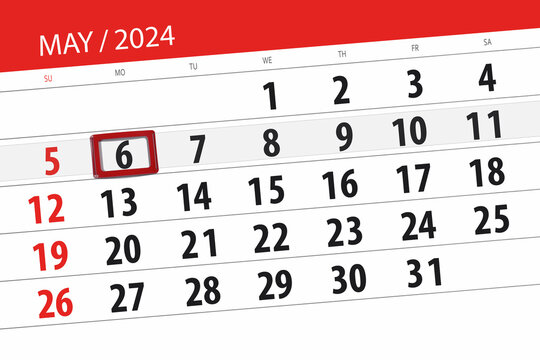 Calendar 2024, deadline, day, month, page, organizer, date, May, monday, number 6