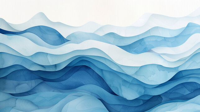  Abstract blue watercolor waves background, in the style of paper cut art. creating a visually captivating scene with ample spac