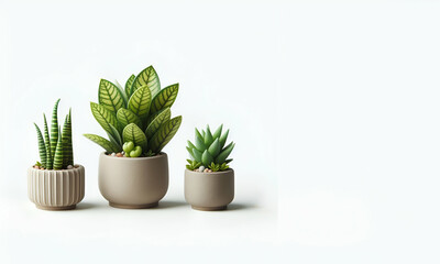 Succulent plants in pots on a wooden table with white background generative ai - obrazy, fototapety, plakaty