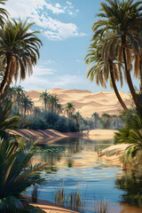 Fototapeta na wymiar The Diverse Scenic Beauty of a Desert Oasis: Resilience and Survival at Its Finest