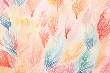 Fotobehang Colorful tropic summer background: watercolor leaves, abstract brushstrokes in retro 90s style, watercolor style, brushstrokes paint, © Acconite