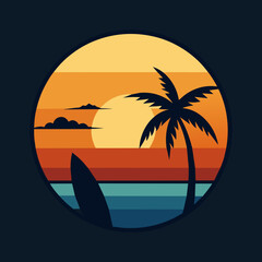 Fototapeta na wymiar Surfing Sunset Vector Illustration - T-Shirt Design, Clipart, SVG Files
