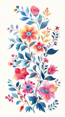 Illustrate a darling, whimsical rear view of a traditional Mexican motif frame for Cinco de Mayo Keep it minimalistic with cute, colorful hot pink Mexican flowers in Jon Klassens style Use desaturated