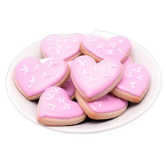A plate with pink heart shaped cookies for Valentines Day isolated SVG on a transparent background