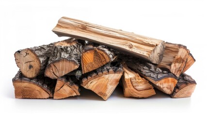 Firewood concept - Stack of timber wood log pile isolated on white background