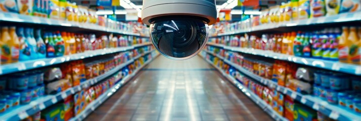 CCTV cameras as silent sentinels, monitoring activity and deterring potential security threats in a supermarket environment - obrazy, fototapety, plakaty