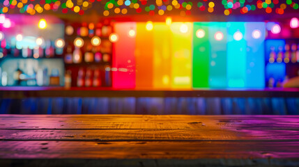 Colorful LGBT Pride Setup in Miami Bar with Rainbow Lights
