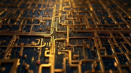 Complex Maze Solution: A 3D illustration depicting a labyrinth within a maze, symbolizing the challenge of finding success in a business strategy, gold maze	 - obrazy, fototapety, plakaty