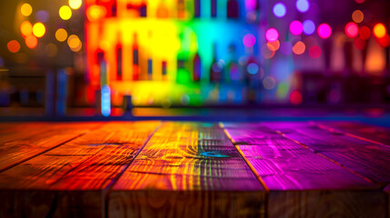 Indoor Miami Bar Scene with LGBT Flag and Rainbow Bokeh
