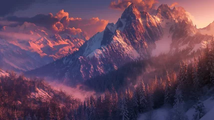 Runde Acrylglas Antireflex-Bilder Tatra sunset over the mountains
