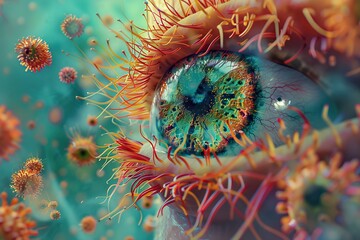 A virus invades an eyeball. - obrazy, fototapety, plakaty