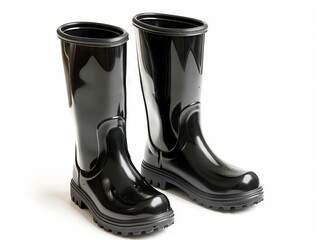 A pair of black rubber boots on a white background.