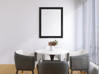 3D render, Living room frame mockup. Modern interior poster mockup