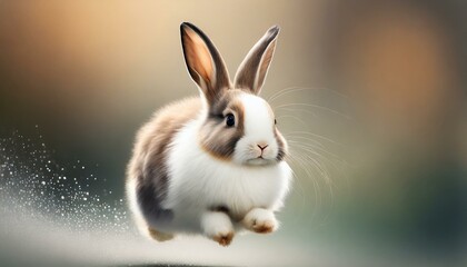 Obraz premium A fluffy, bouncing cute rabbit gives a sense of realism and a gentle fairy-tale impression, creating a background that maximizes the visual effect.