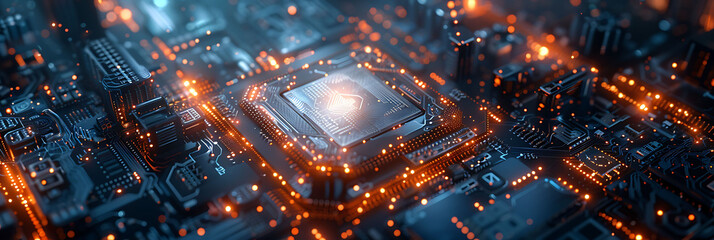 overhead view of quantum computers in operation, science and technology in action, realistic photography, copy space - obrazy, fototapety, plakaty